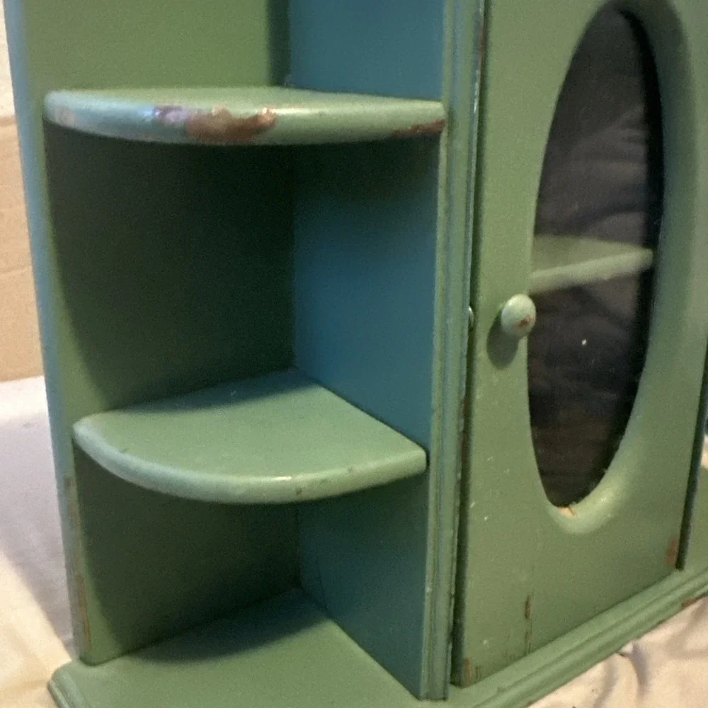 Vintage Wooden Curio Cabinet Display Shelf Glass Door Free-Standing/Wall Mount